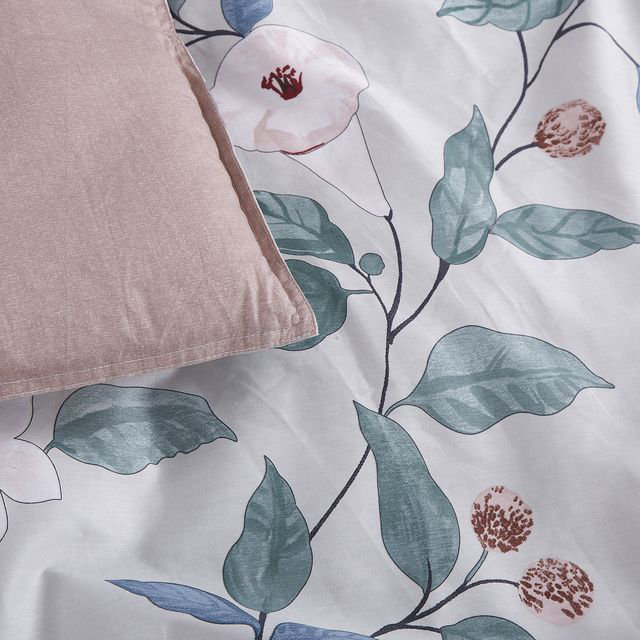 Cotton Twill Floral Comforter Set, Queen, Grey/Green/Red