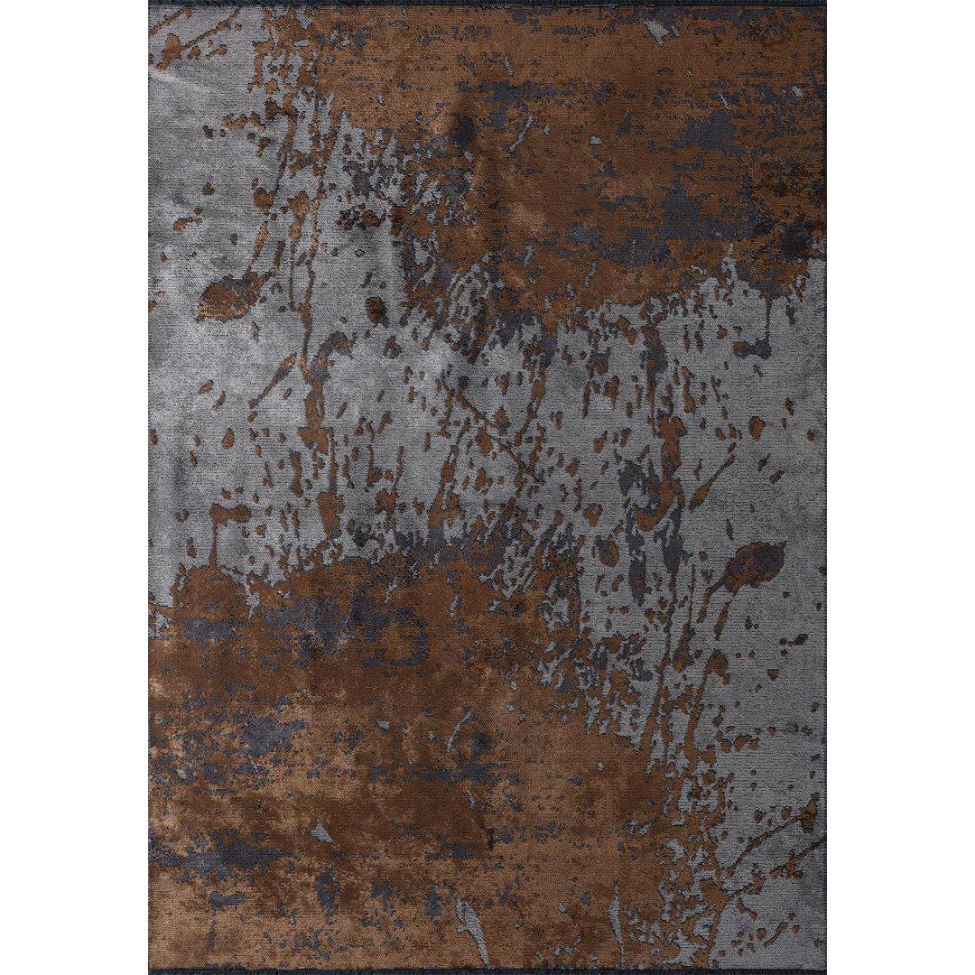 Brown Abstract Area Rug, Hand Loom using Cotton,Polyester,Acrylic,Viscose with Grey and Modern design