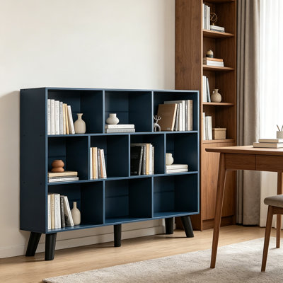 Bibliothèque vintage à 3 niveaux avec pieds, étagère de rangement autoportante Mid-Century en bois, bibliothèque à 10 cubes