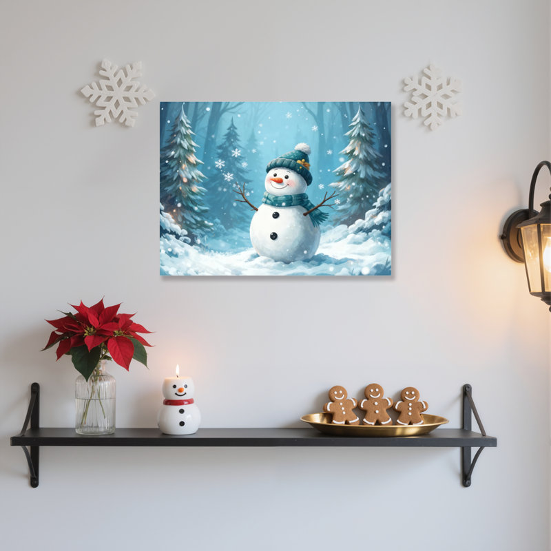 «Snowman Winter Forest», art mural sur toile, H 12 po x l 18 po