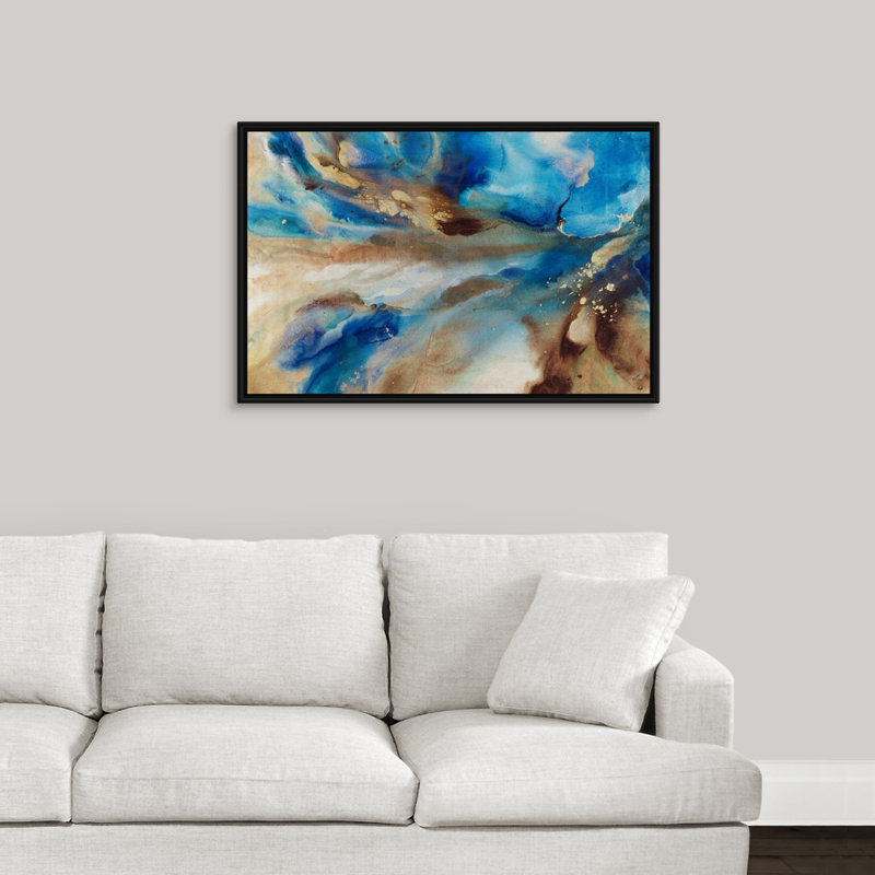 « flowing horizon », peinture sur toile, H 25,7 po x l 37,7 po x P 1,75 po, Cadre flottant noir