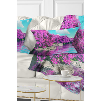 Beautiful Row of Cherry Blossoms - Landscape Printed Throw Pillow