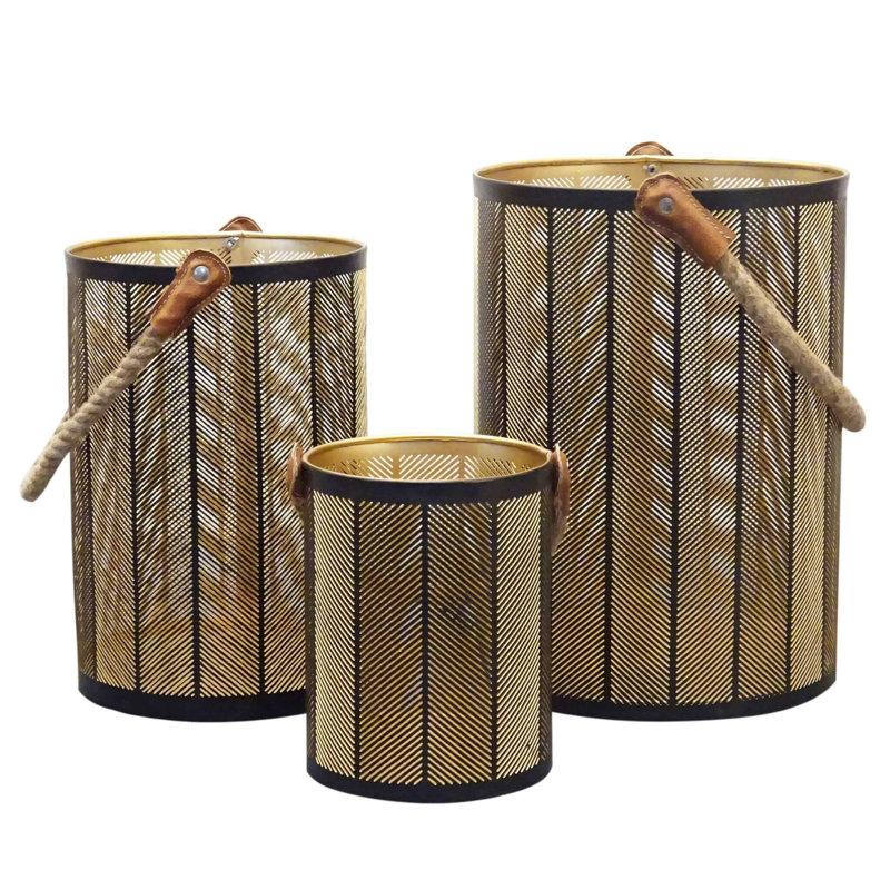 3 Piece Metal Wall Lantern Set, 25cm H x 20cm W x 20cm D, Green