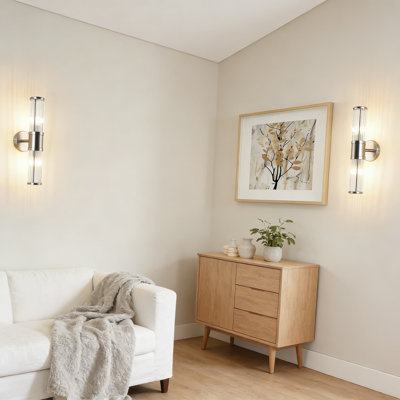 Ensemble de 2 appliques murales industrielles en nickel brossé avec abat-jour en verre transparent pour miroir de salle de bain, de chambre à coucher et de couloir, ensemble câblé (ensemble de 2)