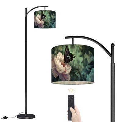 Arc Floor Lamp with Adjustable Lampshade Whimsical Butterfly Garden Watercolor Summer Decor Standing Lamp 3 Color Temperatures Dimmable Tall Pole Lamp with Foot Switch for Bedroom