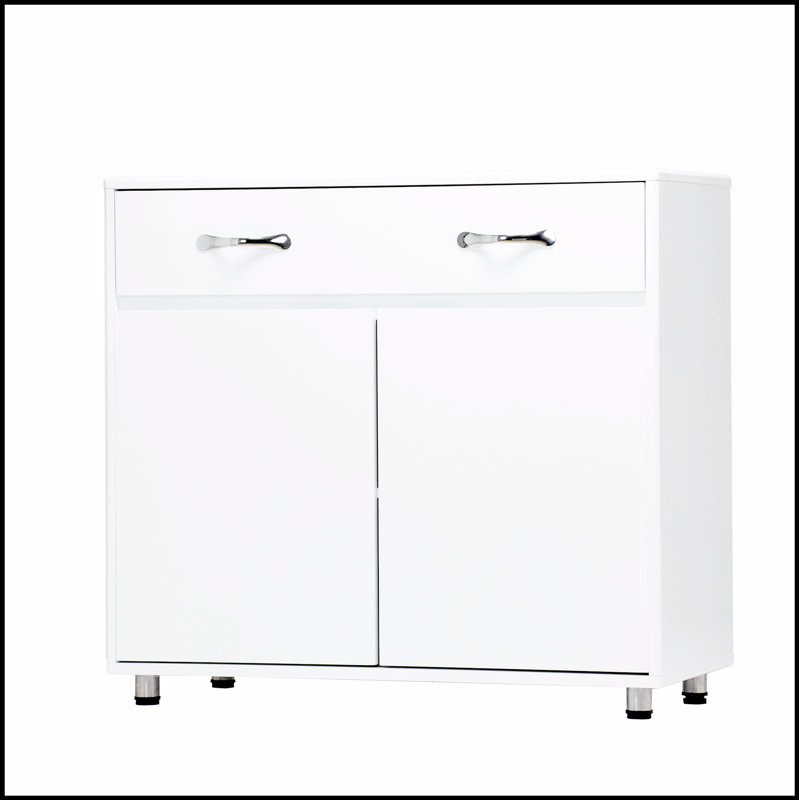 Table d'appoint à deux portes avec rangement spacieux et tiroirs coulissants lisses, parfait pour les cuisines organisées et élégantes