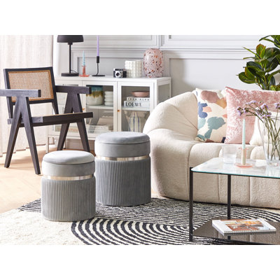 Nedrow Velvet Round Solid Colour Ottoman with Storage