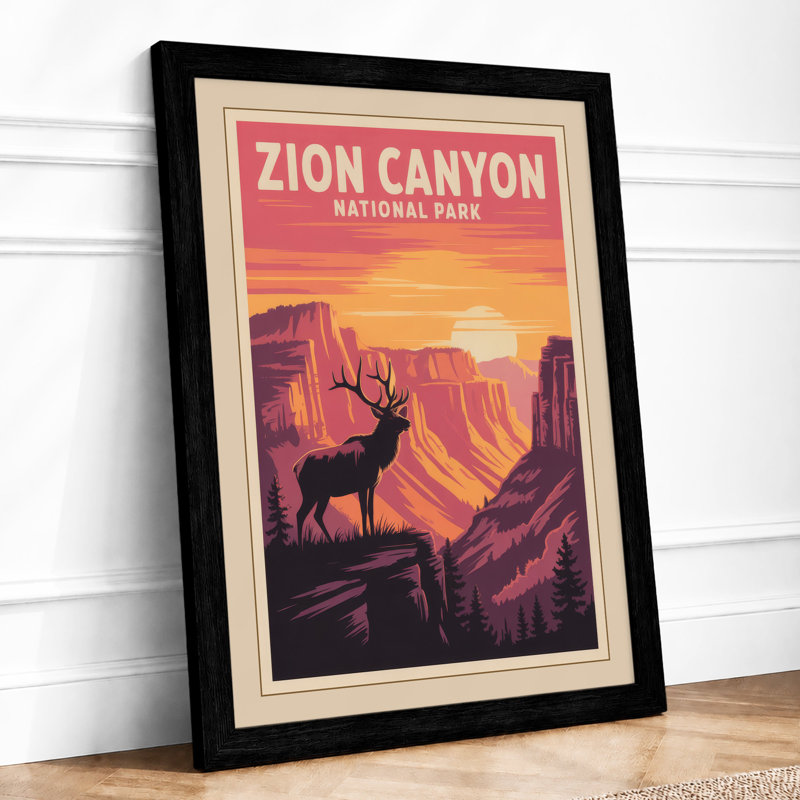 Zion Canyon Adventure Vintage - Print, A1 - 84.1 x 59.4 cm, Black