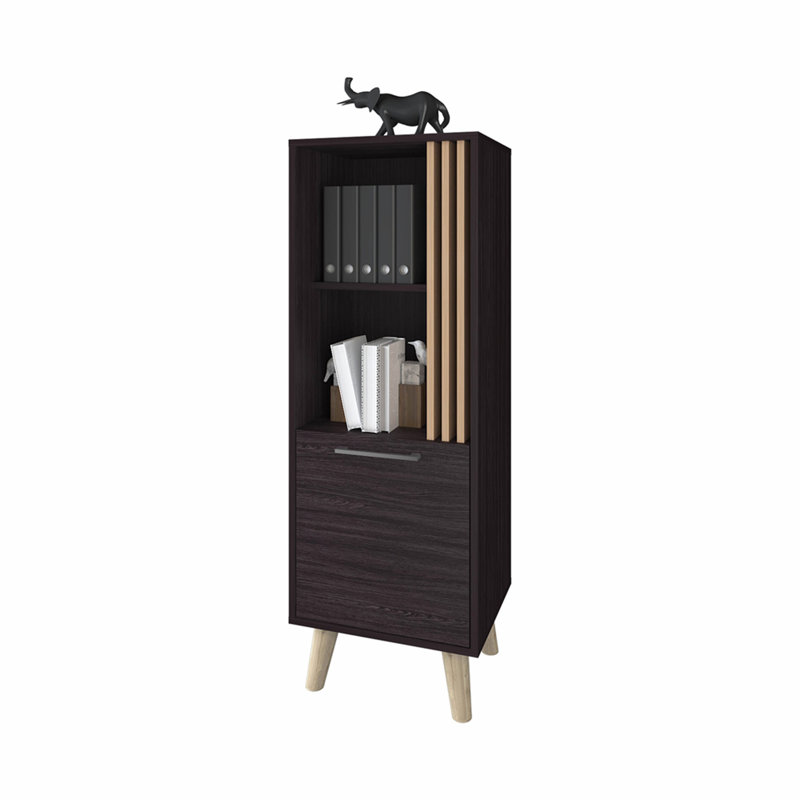Armoire de rangement Ac Chin avec porte et rangement ouvert, wengé et chêne naturel