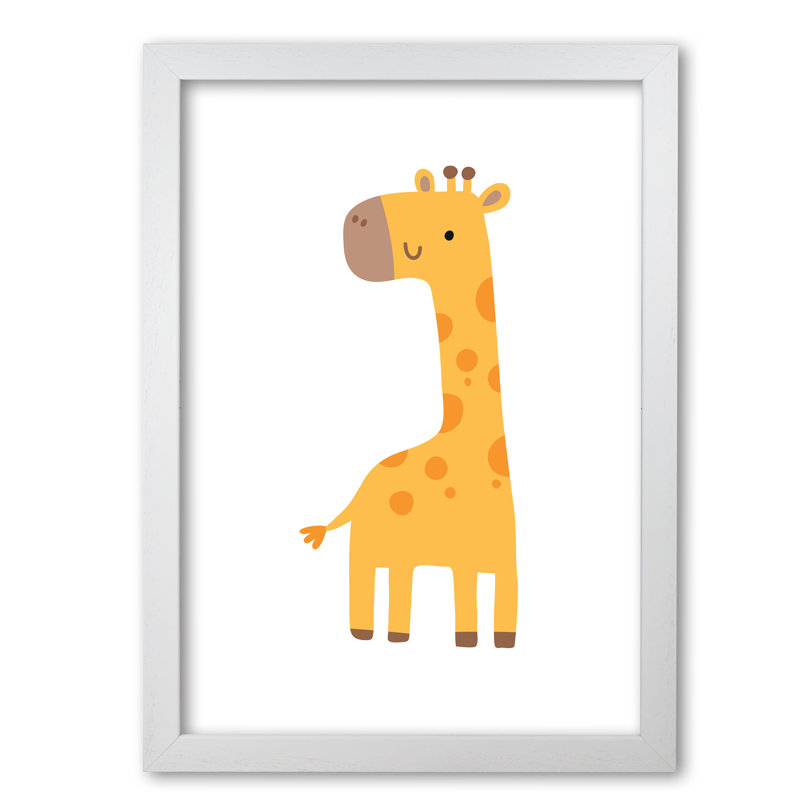 Children's Animals, Giraffe - Print, 30 cm H x 21 cm W x 5 cm D, White Grain Frame