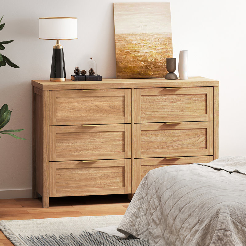 120 cm W Chest of 6 Drawers, Natural Oak