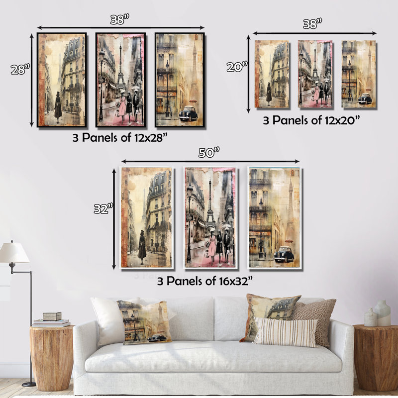 «Paris Chronicles Vintage Collage», 3 pièces sur toile, Toile tendue, H 28 po x l 36 po