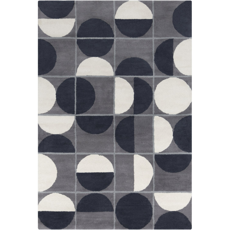 Tapis géométrique moderne en laine touffeté à la main bleu marine, gris et blanc Ailey