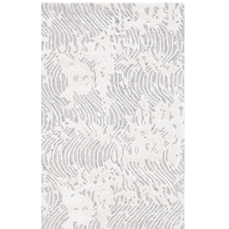 Glamour Hand Tufted Wool Viscose Cotton with Latex Abstract Rug in Light Gray/Ivory, Square 6'