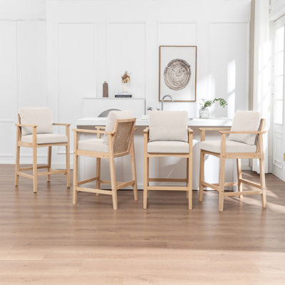 Willbanks Vintage Solid Wood Rattan Bar Stools (Set Of 4)