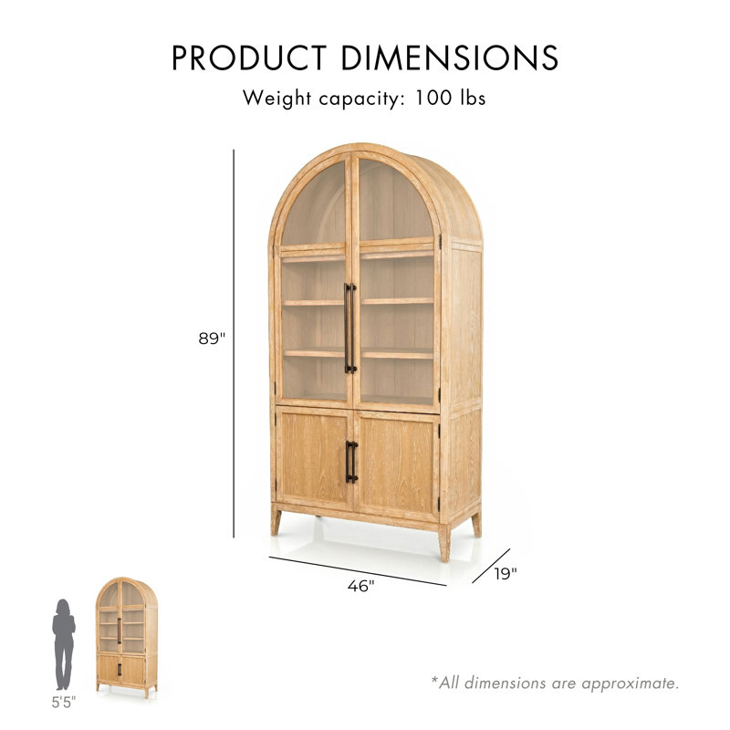 Howardville Arched China Cabinet with Enclosed Base Storage, Natural