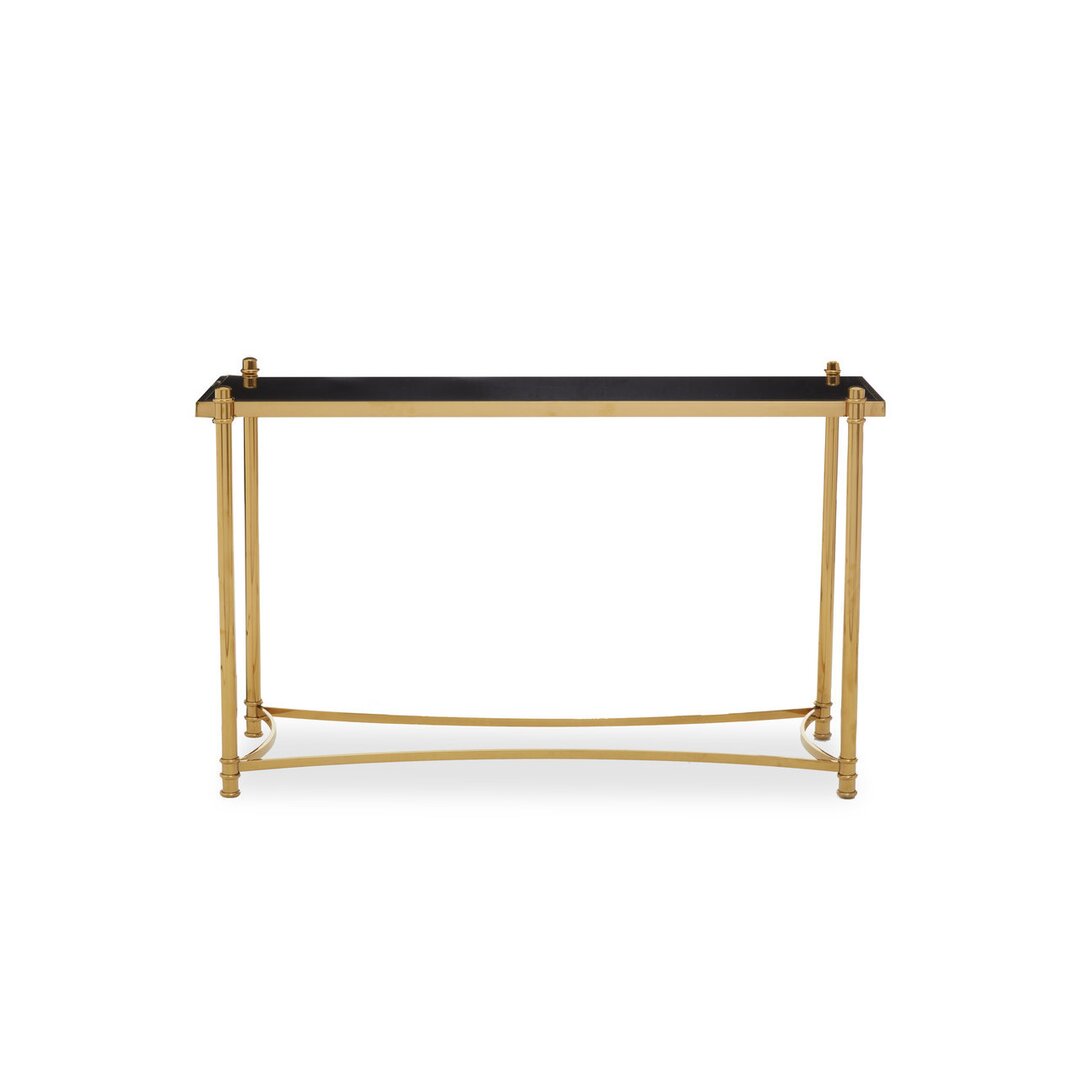 Black Glass and Metal Rectangular Console Table, Luxury Gold Console Table, Modern Hallway Console Table