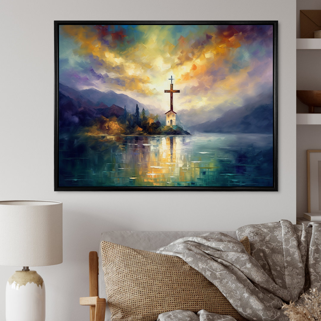 Arnfried Religious Cross Reflections - Landscape Church Lake Wall Art Lark Manor™ 