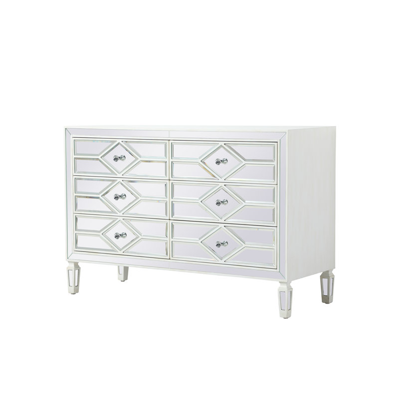 Commode double 6 tiroirs l 48 po Bashaw, Blanc antique