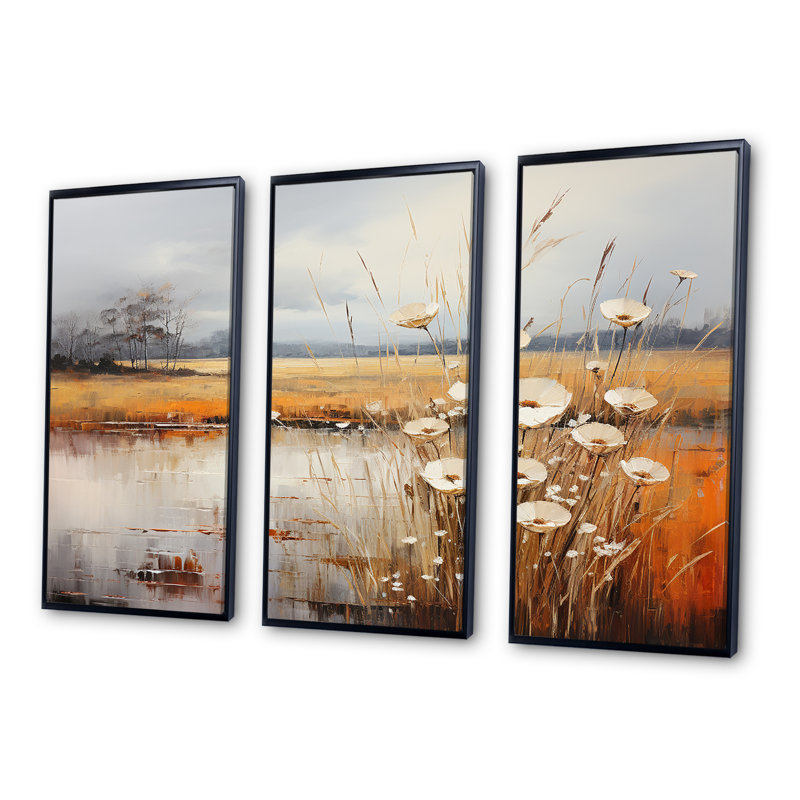 «Infinite Fields Minimalisme Prairies IV», ensemble d'art mural prairies, H 28 po x l 36 po x P 1 po, Cadre flottant noir