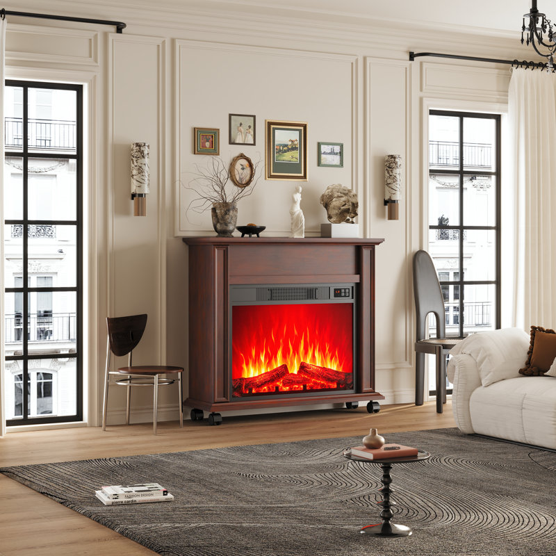 Electric Fireplace with 23 Inch Mantel, Farmhouse Electric Fireplaces TV Stand, Brown