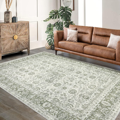Tapis lavable pour le salon, tapis floral rétro à poils courts, antidérapant, tapis résistant aux marques pour le salon, la chambre à coucher, la salle à manger et le bureau à domicile