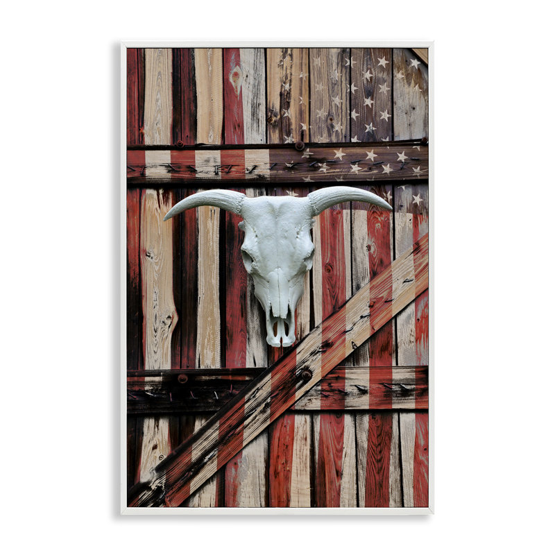 «Patriotic Cow Skull», estampe numérique par Gail Peck, Estampe numérique encadrée blanc bord de mer, H 18 po x l 12 po