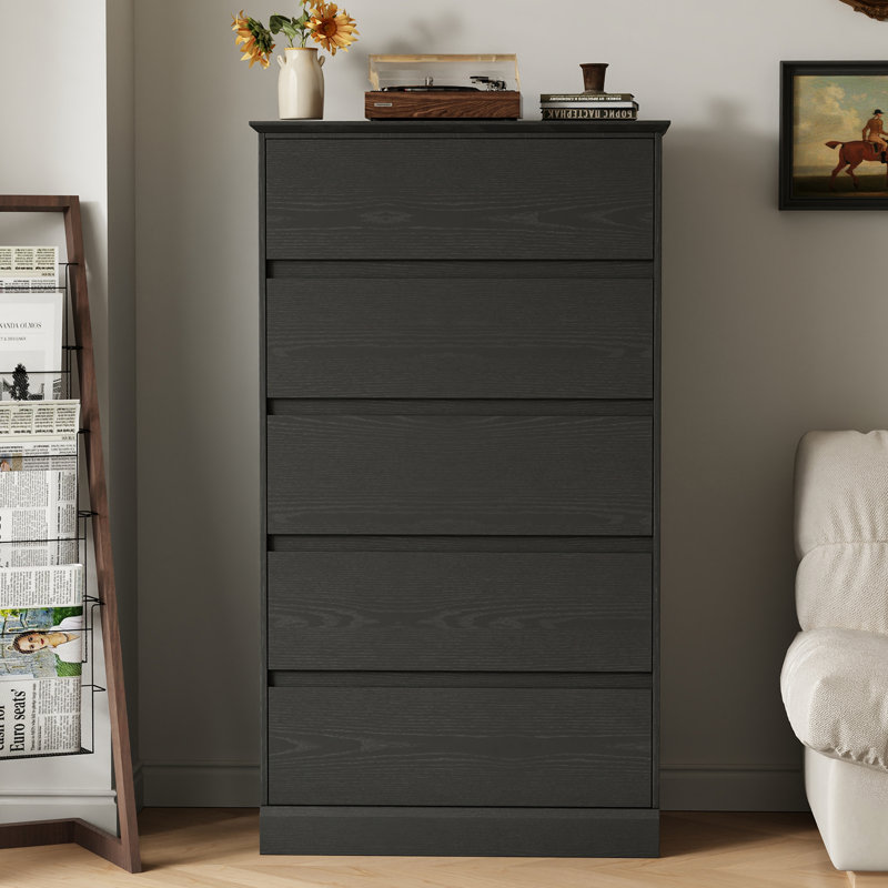 Commode 5 tiroirs moderne en bois l 27,6 po, Noir