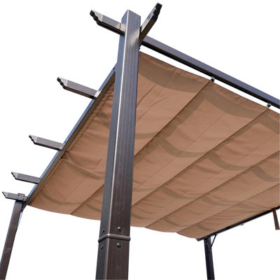 10' X Aluminum Patio Pergola - Retractable Canopy, Brown For Backyard, Garden, Grill Gazebo, Porch Party Garden With Gazebo Canopy Backyard Shade Shelter