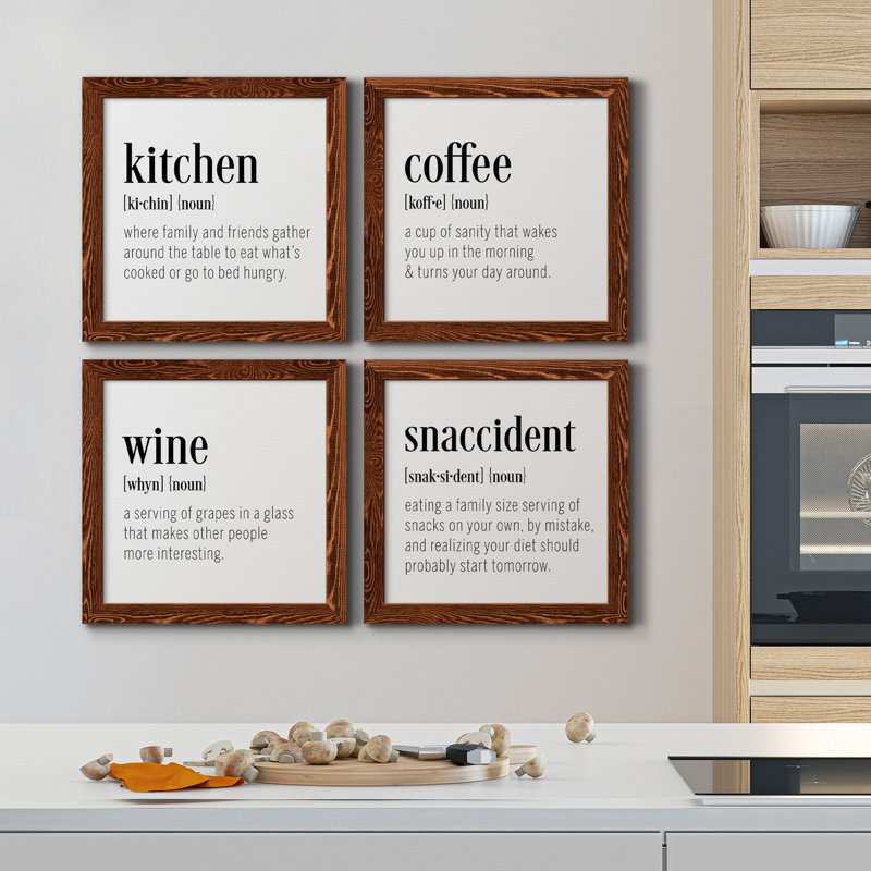 Kitchen Kitchen - ensemble de 4 peintures sur toile encadrées, Toile d'érable encadrée, H 17 po x l 34 po x P 1,5 po