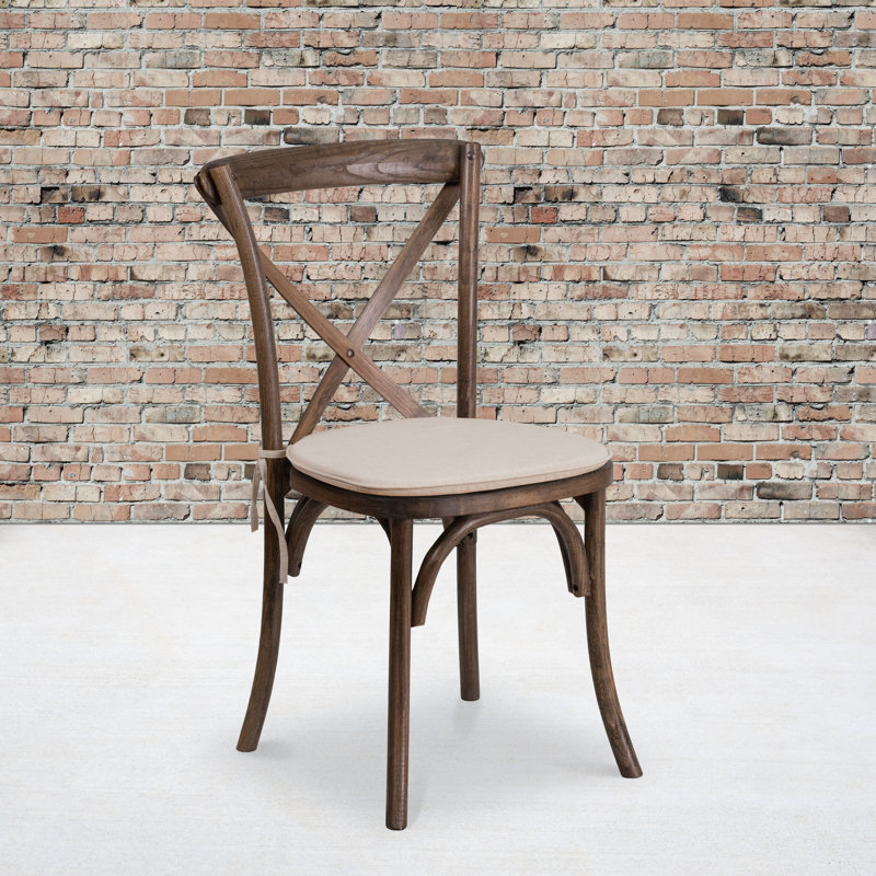 Arquit Series Stackable Wood Cross Back Bistro Dining Chair with Cushion, Brown, 2