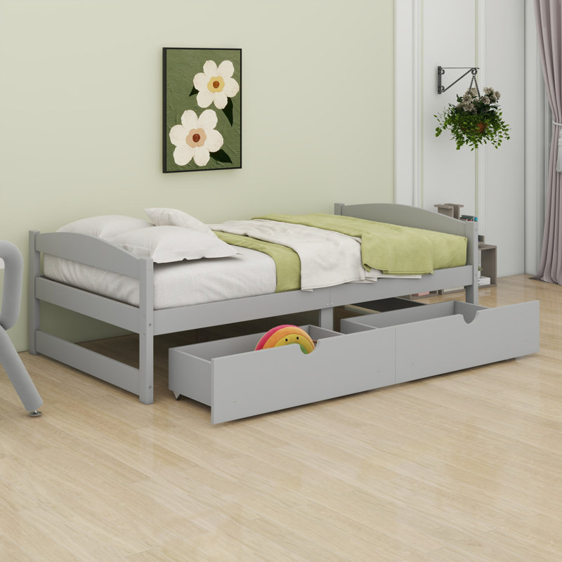 Lit plateforme avec tiroirs, Gris