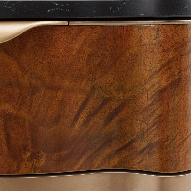 Malibu Crest Marble End Table, Black Top/Crotch Mahogany Base