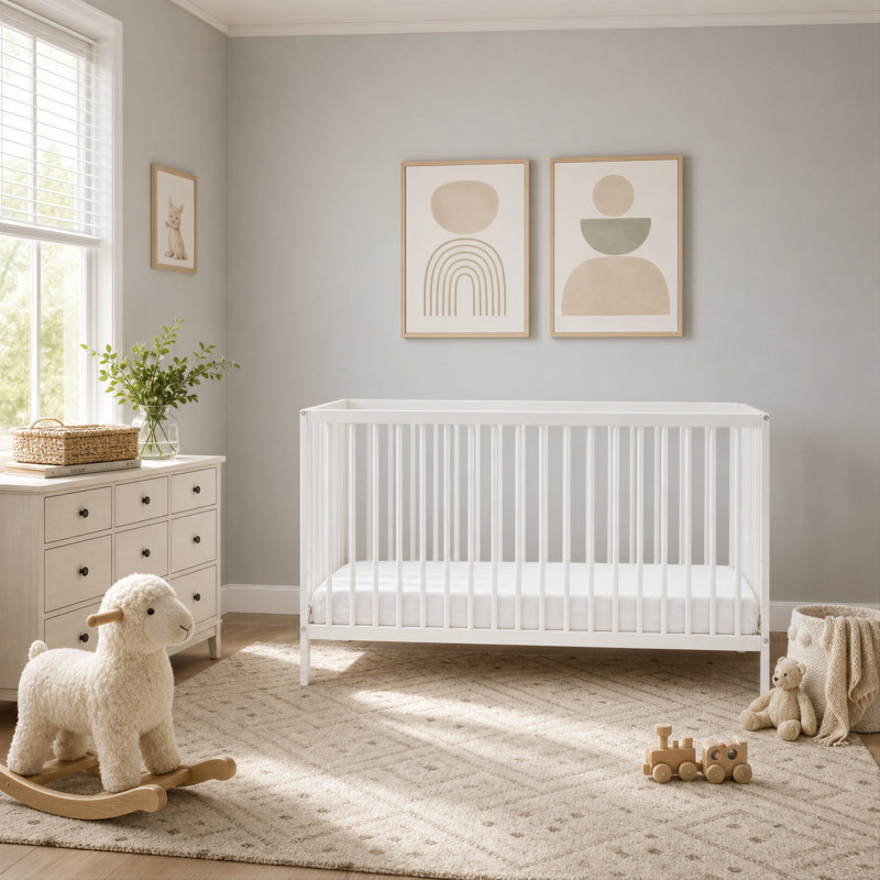 4-in-1 Round Spindle Guardrail Cot Bed , White