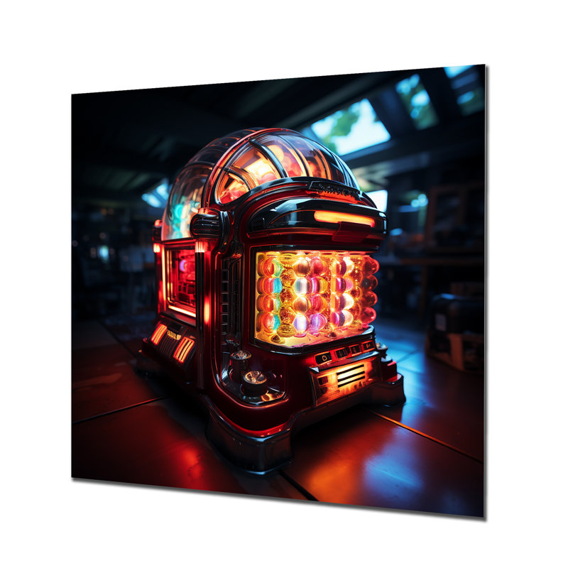 Red Soundtrack Symphony Jukebox Melodies - Jukeboxes Metal Wall Art, 36" H x 36" W