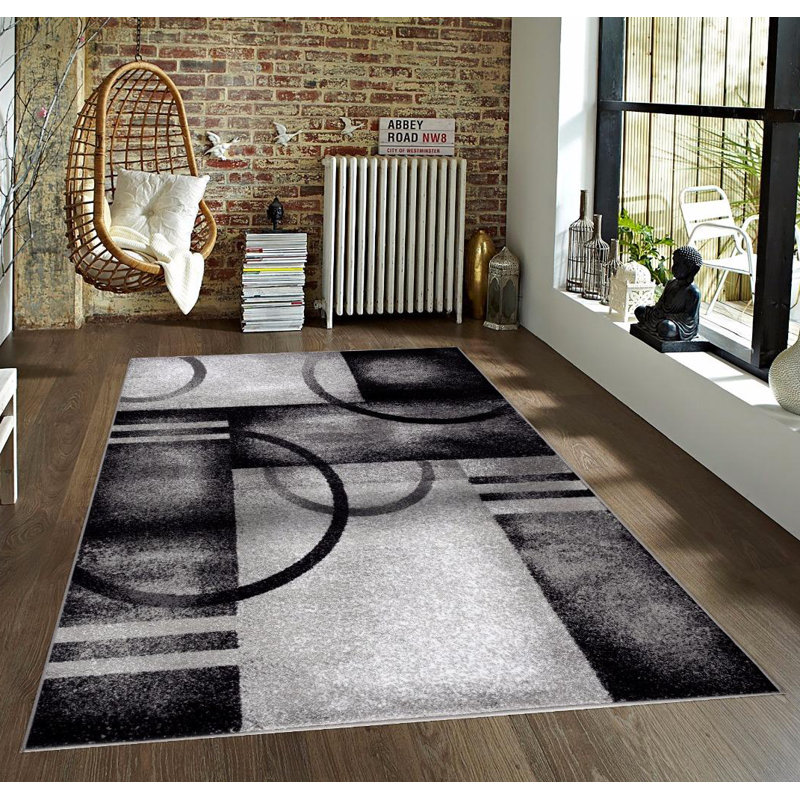 Tapis gris à motif abstrait Dossantos, Rectangle 10 pi x 13 pi