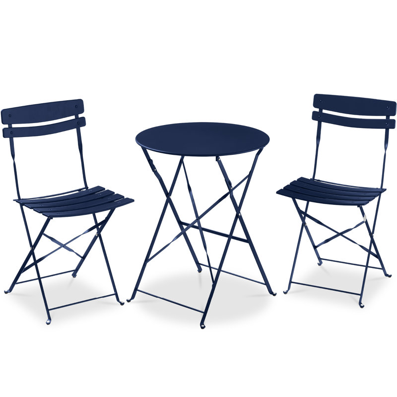  3-Piece Small Bistro Set, Folding Patio Furniture Set Of 2 Chairs And Table - Navy, Navy
