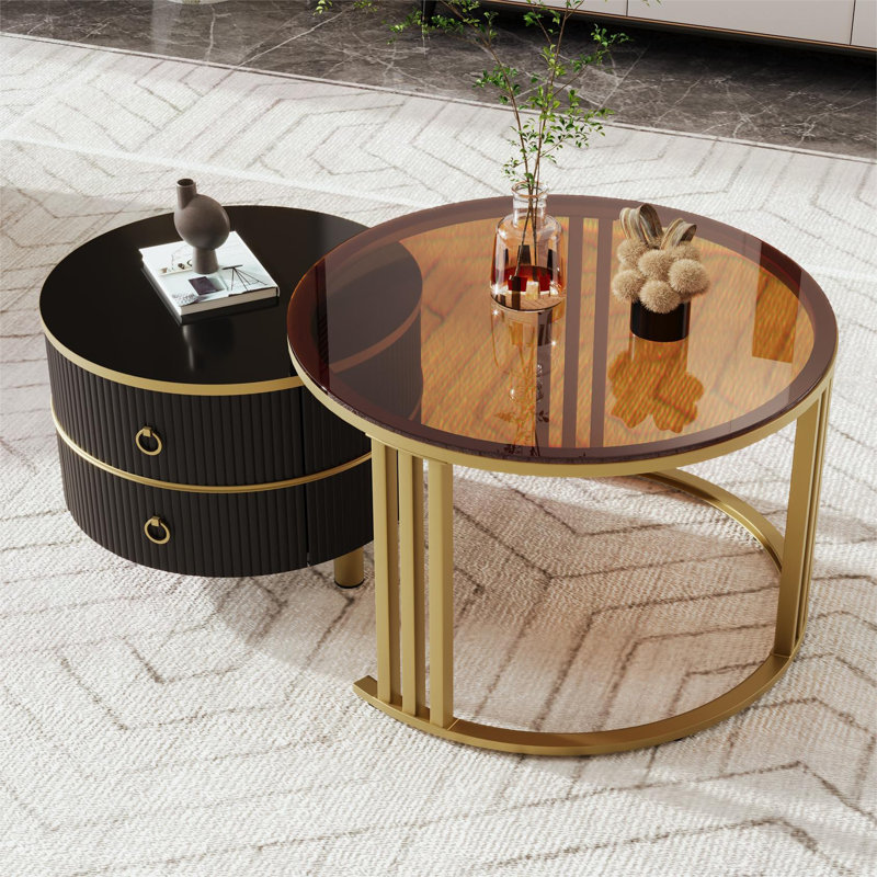 Aveanna Coffee Table with Storage, Black, Brown/Black
