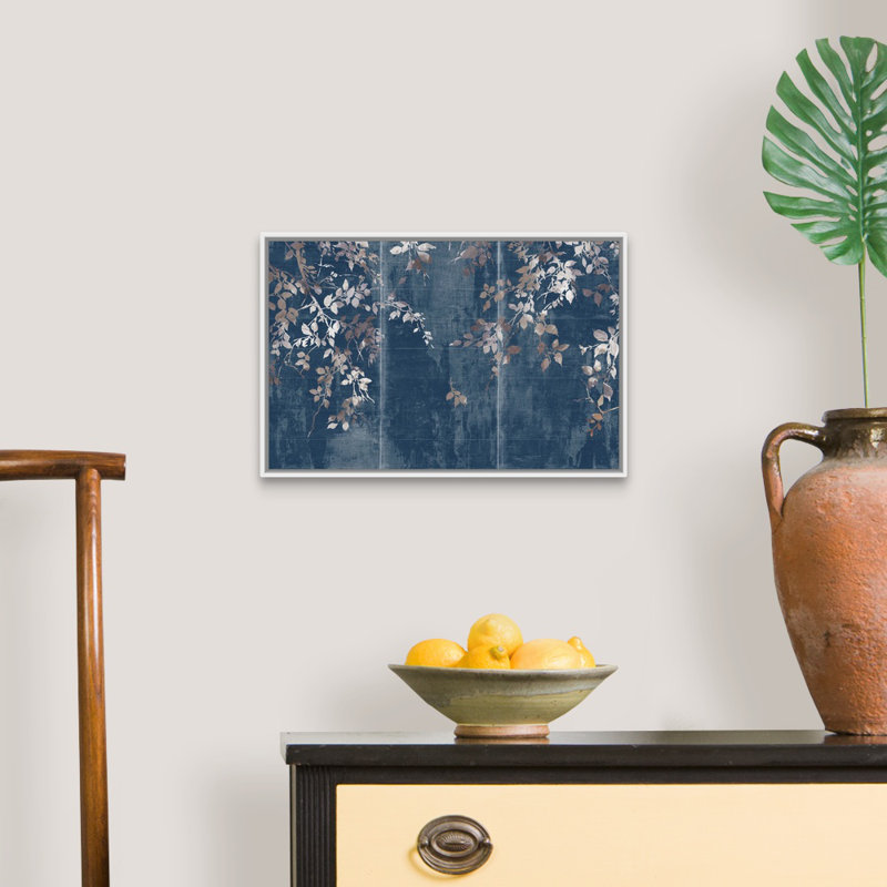 Indigo, art japonais sur toile, jardin japonais, H 14 po x l 20 po, Toile avec cadre blanc