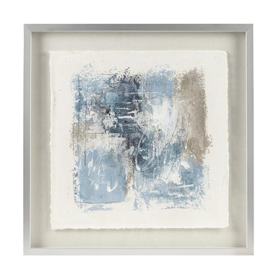 Décoration murale abstraite moderne peinte à la main bleue, encadrée en verre, art 25,5 po x 25,5 avec abat-jour, l 25,5 po x H 25,5 po, remake intérieur
