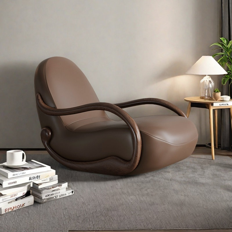 Chaise berçante légère en similicuir de style luxueux, Café
