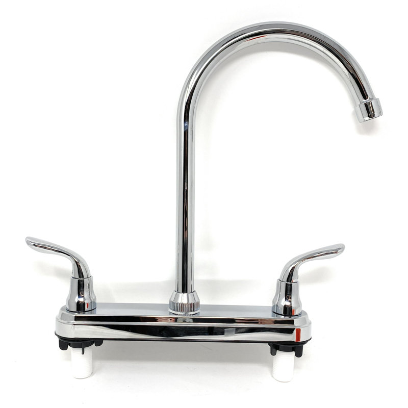 High Arc Stainless Steel Spout Strong Plastic Body Chromed For Metal Look Kitchen Faucet, Two-handle, 8-inch Center Set