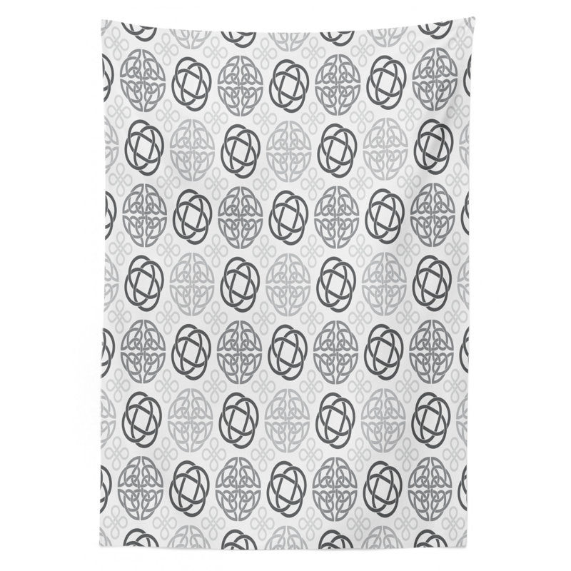 Nappe celtique, motif de nœuds celtiques ronds traditionnels avec motifs de trèfles, housse de table rectangulaire pour décor de cuisine de salle à manger, 52 po x 70 po, gris blanc