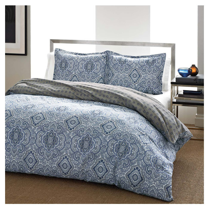 Milan Blue and Gray Cotton Twin Reversible Comforter Set