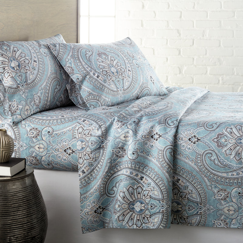 Pure Melody Aqua Queen Paisley Microfiber Sheet Set