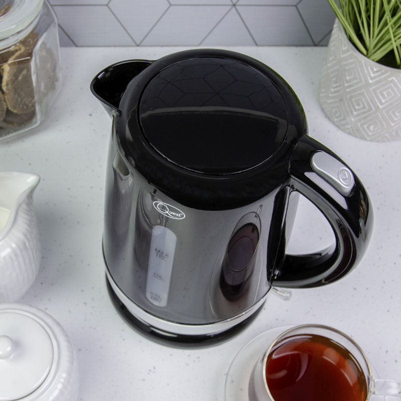 Quest 1.5L Plastic Electric Tea Kettle, Black/Silver