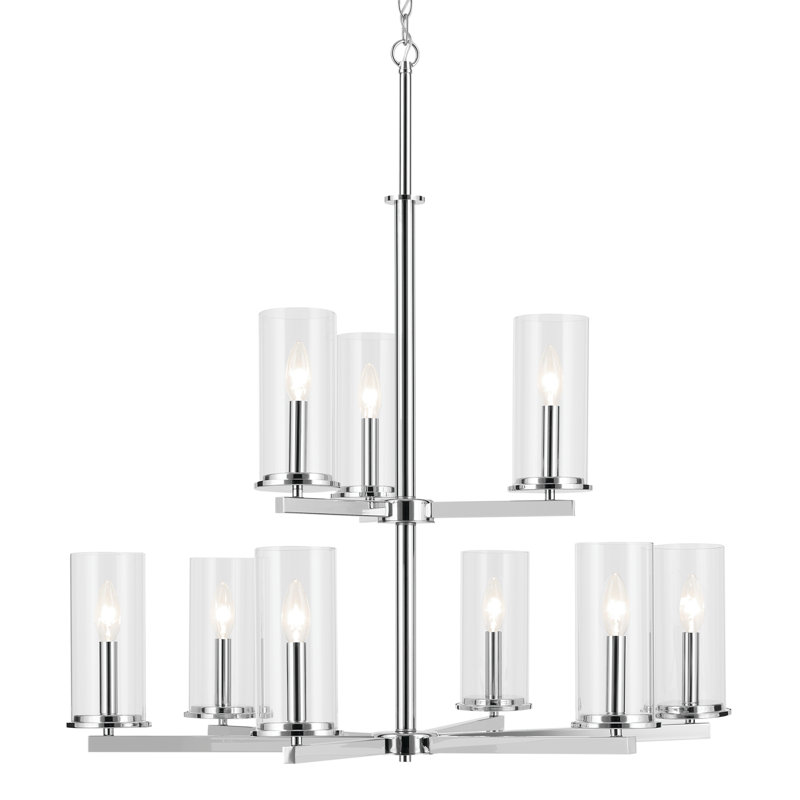 Lustre 9 lumières 32,5 "à 2 niveaux, Chrome