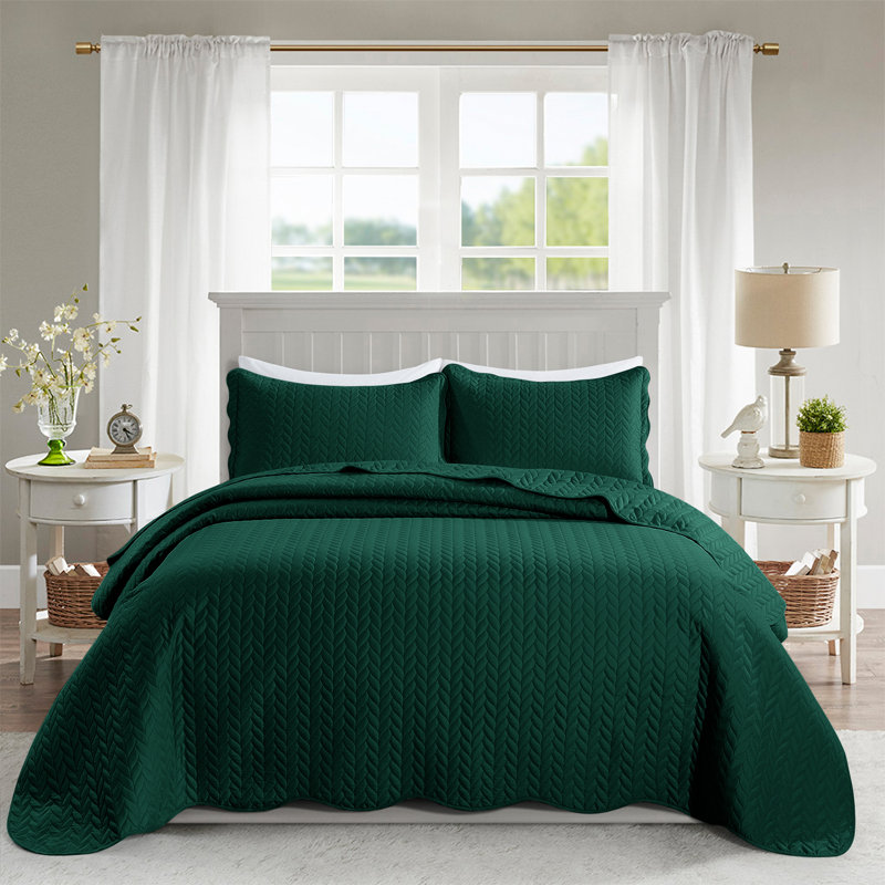 Premium Embossed Bedspread Set With Matching Pillowcases, Full/Queen Bedspread + 2 Standard Pillowcases, Emerald