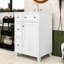 Meuble-lavabo simple autoportant avec deux tiroirs de rangement et lavabo en céramique Olguin-923375376