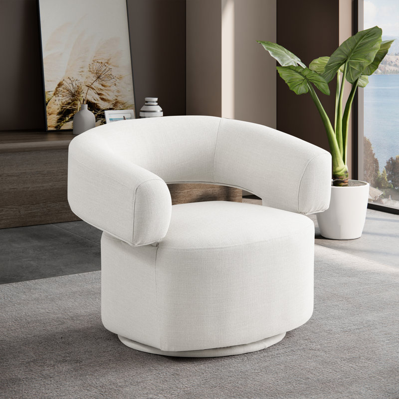 Hynek Upholstered Swivel Accent Chair, Cream Linen Textured Fabric